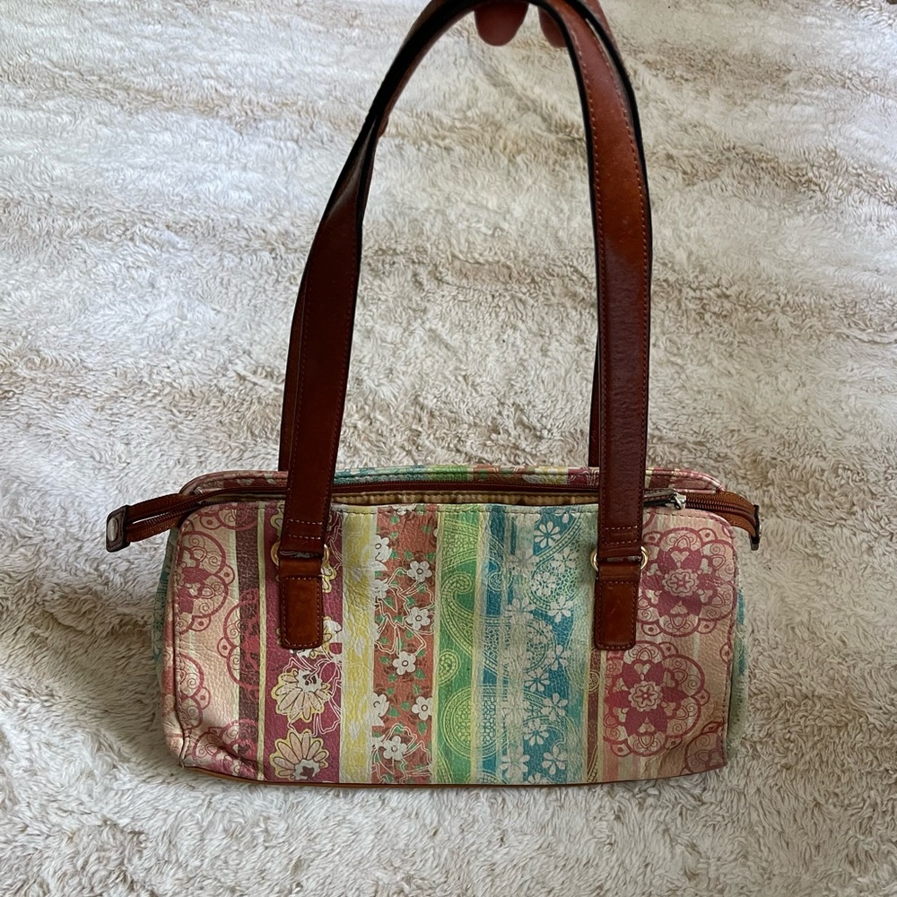 Y2K FOSSIL Rainbow Floral Paisley Shoulder Bag Womens Boho Coronado Vtg Purse